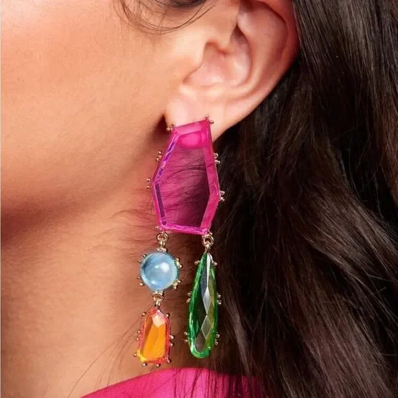 Colorful Geometric Drop Earrings A1327 - Picture 2 of 6